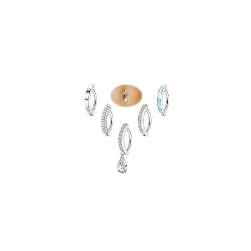 FIASASO 5Pcs Belly Button Ring for Women 14G Short Navel Rings Silver Clicker Belly Piercing Pack Simple Dangle Cute CZ Belly Small Hypoallergenic Belly Button Ring Reverse Piercings Jewelry - color: SILVER