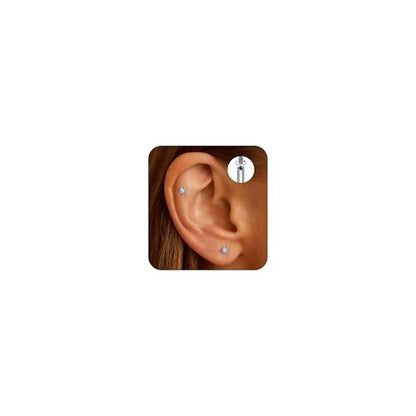 Flat Back Stud Cartilage Earrings Tragus Helix Piercing Jewelry Titanium | Conch Nose Piercing,Small Tiny Studs for Women,Threadless/Internally Threaded,Surgical Steel,Hypoallergenic,16G/18G/20G - color: Silver02-Starburst (6mm*1+8mm*1), size: Internally