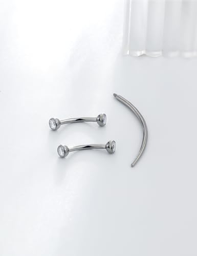 F136 Titanium 16g 6/8/10mm Eyebrow/Rook/Snug/Vertical-Labret/VCH/Snake-Eyes/Anti-Tragus/Christina/Daith/Belly-Button/Bridge/Hood/Surface Curved Barbell Piercing Jewelry for Women Men - color: White, size: 8 mm (5/16 in)