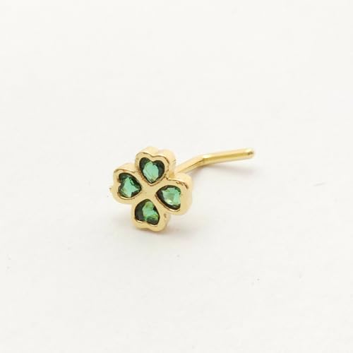 2Pcs 20G CZ Four Leaf Clover Nose Studs Rings for Women Gold Silver L-Shaped Surgical Steel Nose Stud Ring ST Patricks Day Nose Nostril Piercing Jewelry - color: Silver