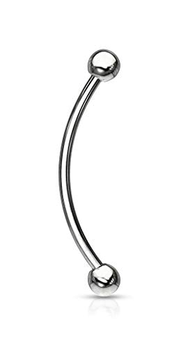 Forbidden Body Jewelry 16G Curved Barbell Piercing Jewelry for Cartilage, Eyebrow, Tongue & Belly 14mm Surgical Steel Multiple Colors - color: Silver