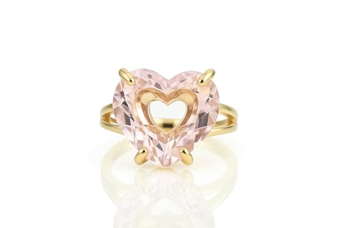 Rose Quartz Heart Ring - Pink Gemstone Cocktail Jewelry in 14k Gold Filled - Prong Set Self Love Statement Ring for Women - Bold Romantic Accessory
