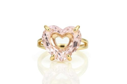 Rose Quartz Heart Ring - Pink Gemstone Cocktail Jewelry in 14k Gold Filled - Prong Set Self Love Statement Ring for Women - Bold Romantic Accessory