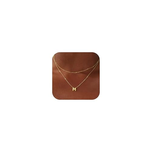 Thaivor Initial Necklaces for Women 14K Gold Plated Bubble Letter Necklace Layered Dainty Cute Choker Pendant Stack Jewelry Fashion Accessories Teen Trendy Gift - color: Gold, style: M