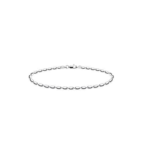 Savlano 925 Sterling Silver Oval Rice Bead Strand Chain Anklet For Women - Made in Italy Comes With a Gift Box - style: 3MM