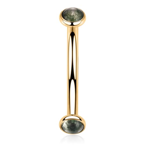 GAGABODY Titanium Eyebrow Jewelry - Curved Barbell & Labret Stud, 16g - Belly Button Ring & Cartilage Earring - Opal Bridge Jewelry - color: 1Pc-Disc Shape Gold+Green Agate