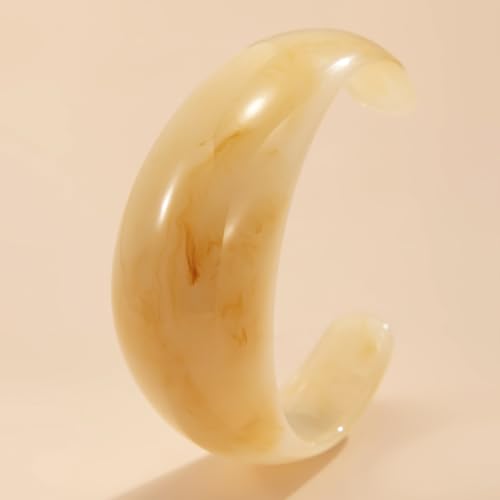 COLORFUL BLING Multicolor Mottled Chunky Acrylic Bangle Thick Wide Resin Geometric Open Cuff Bracelet for Women Wristbands Statement Jewelry - color: Beige