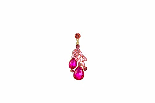 Jewelry Set for Women, Statement Necklace Dangle Earrings Bracelet Ring, White/KC Gold Plated Jewelry Set with Rhinestone Pearl Crystal Wedding Party Jewelry for Bridal Bridesmaid - color: Rose Red-Gold Plated