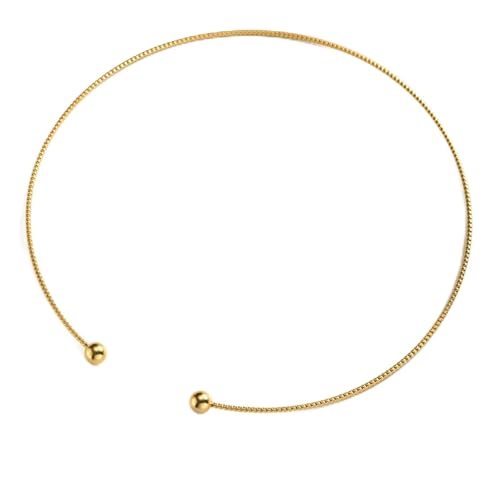 JAJAFOOK Minimalist Round Gold-Tone Bar Necklace Simple Fashion High Neck Choker Female King Neckwire - color: Wire with Ball