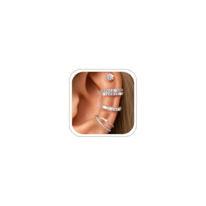 4PCS 14K Gold Plated Ear Cuffs, Ears Clip On Earrings for Women | Adjustable Non Piercing Ears Clip Design, Sparkling Cubic Zirconia, Stackable Single Wear, Gift Box For All Occasions - color: SILVER