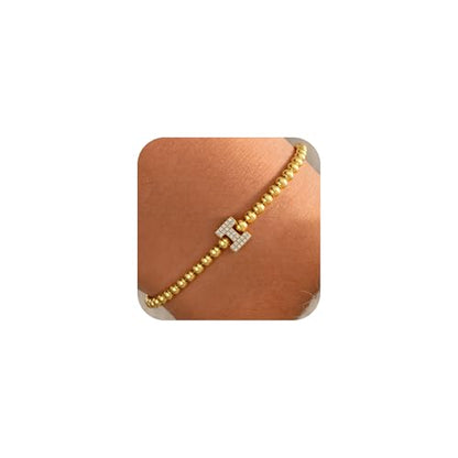 Zircon Initial Bracelet for Women - Never-Fade Personalized Jewelry, Dainty 14K Gold Plated Beaded Bracelets for Women Trendy Letter A-Z Personalized Jewelry Gifts - color: I