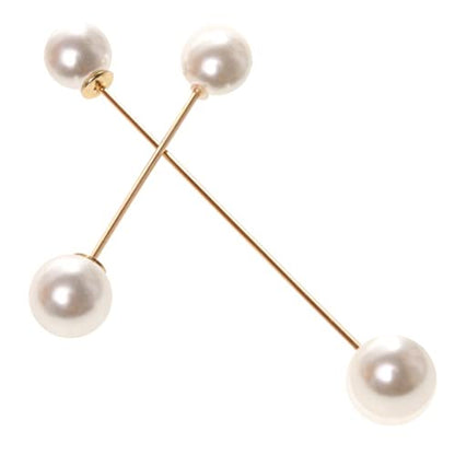 2-Piece Faux Pearl Brooch and Scarf Clip Set, Alloy Lapel Pins for Sweaters, Scarves and Formal Occasions