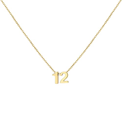 Number Necklace for Women Dainty 18K Gold Plated Pendant Necklace Charm Birth Month Personalized Jewelry Birthday Gift - color: GOLD, style: Number 12