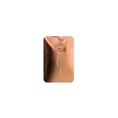 Dangle Earrings for Women - 14K Gold/White Gold/Rose Gold Plated Butterfly Heart Star Hoop Chain Long Tassel Cubic Zirconia CZ Dangle Earrings - color: silver heart