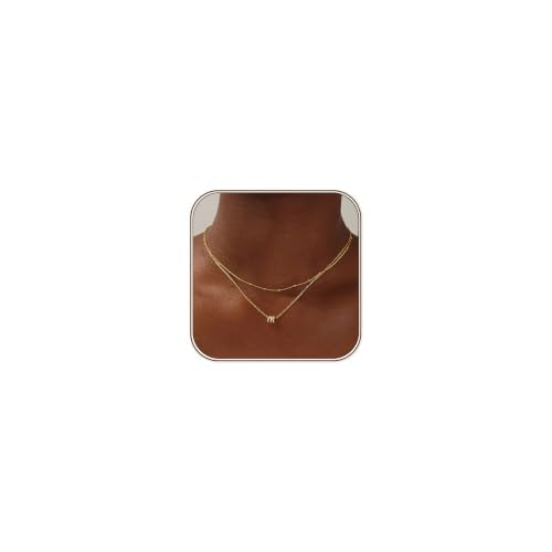Yoosteel Layered Initial Necklaces for Women Teen Girls Letter A-Z Necklace | 14K Gold/Silver-Plated, Cursive Letter Necklace, Initial Necklace Stack, Birthday Gifts for Women Teen Girls Jewelry - color: Gold, style: M