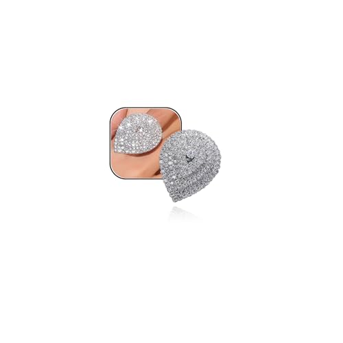 Silver Statement Big Rhinestone Cocktail Rings Chunky Bling Costume Cz Crystal Pave Oval Dainty Unique Wedding Prom Index Finger Ring Jewelry for Women - style: Sparkly