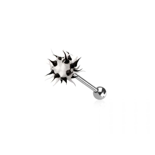 Pierced Owl 14GA 316L Stainless Steel Soft Silicone Spike Ball Tongue Barbell - style: White/Black