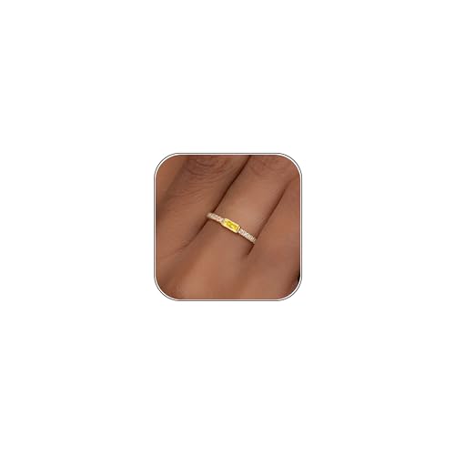 RLMOON Birthstone Gold Rings for Women Non Tarnish 14K Gold Plated Eternity Stackable Rings Dainty CZ Gemstone Engagement Rings Wedding Band Jewelry Gifts Size 4-10 - color: 11. November(Created Citrine)