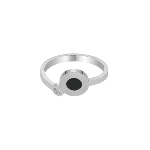 Stainless Steel Open Band Ring for Women & Men, Roman Numeral Accent with Cubic Zirconia Stone, Minimalist Modern Design, Tarnish Resistant Hypoallergenic Jewelry Gift - 6