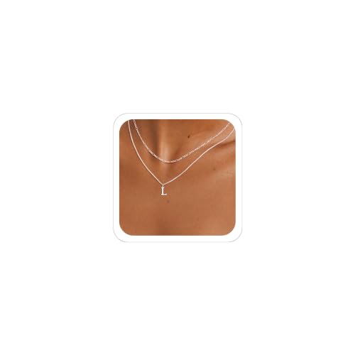 MBW Dainty Silver Layered Initial A-Z Pendant Necklaces for Women Thin | Simple Waterproof 925 Silver Plated Necklace Figaro Choker Monogram Name Jewelry Set Personalized - color: Silver InitIal NK-L