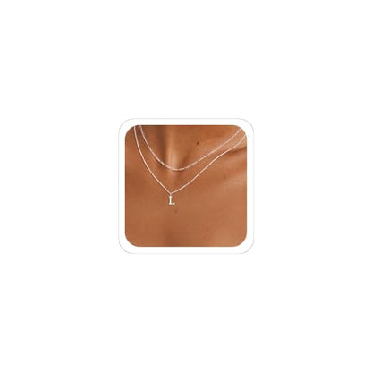 MBW Dainty Silver Layered Initial A-Z Pendant Necklaces for Women Thin | Simple Waterproof 925 Silver Plated Necklace Figaro Choker Monogram Name Jewelry Set Personalized - color: Silver InitIal NK-L