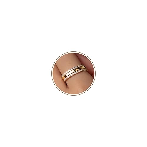 Purplepig Stackable Rings Non Tarnish, Two Tone CZ Eternity Band Set | 14K Gold & 925 Sterling Silver Plated, Waterproof, Wedding/Engagement/Promise Rings, Smart Ring Stackable Bands, Size 4-11 - color: Gold