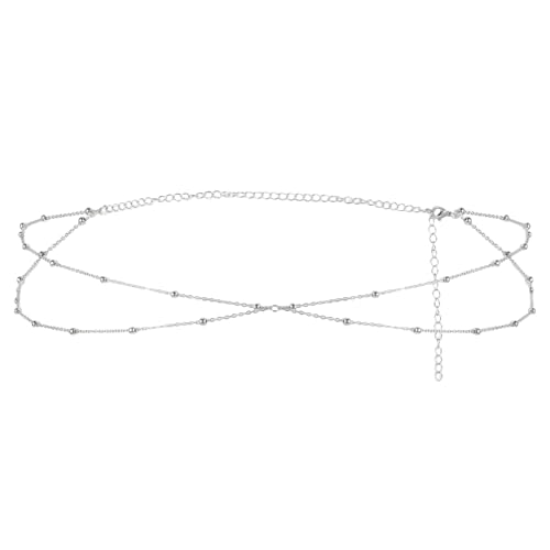 Waist Chain, Layered Silver Belly Chain with Satellite Beads Adjustable Silver Body Chains for Women Waterproof Belly Necklace for Summer Beach Jewelry Gifts for Women