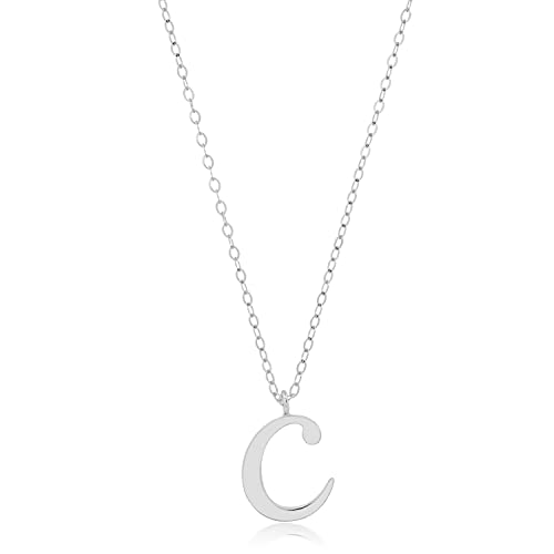 MAX + STONE 10k Solid White or Yellow Gold Dainty Script Initial Extendable Necklace, 16+2 inches - style: 10k White Gold / Letter C