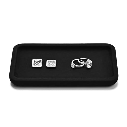 Microfiber Jewelry Trays Stackable Ring Earring Bracelet Necklace Bangle Watch Display Tray Drawer Organizer 7.08 * 3.93 * 0.59inch (Black - color: Black, size: 18*10cm Tray