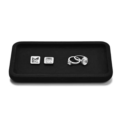 Microfiber Jewelry Trays Stackable Ring Earring Bracelet Necklace Bangle Watch Display Tray Drawer Organizer 7.08 * 3.93 * 0.59inch (Black - color: Black, size: 18*10cm Tray