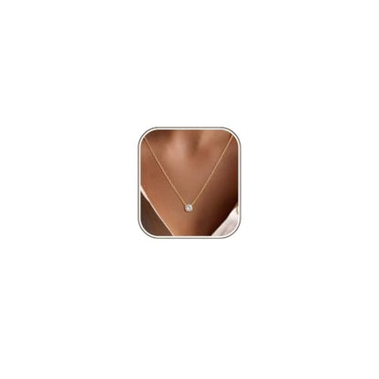 Gold Silver Necklace for Women, Dainty Cubic Zirconia Pendant | Teardrop CZ Charm, 14K Gold/Sterling Silver Plated, Adjustable Chain, Hypoallergenic & Waterproof Jewelry, Cute Trendy Gift - color: Gold-Solitaire cz