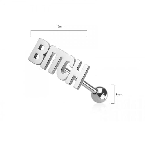 Pierced Owl 14GA 316L Stainless Steel Naughty Words Tongue Barbell - style: B*tch