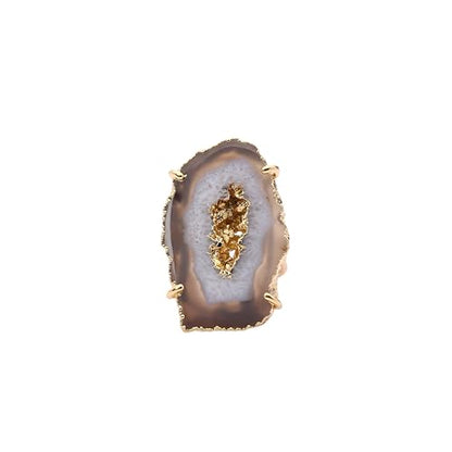 Ring Geode Druzy Slice Unique And Stylish Statement Gold Plated Jewelry Natural Gemstone Stone size 25-35 mm Approximately Adjustable Shank US Scale Size 6-9 - color: Gray, 7