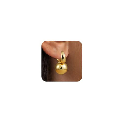 14k Gold Plated Ball Dangle Earrings for Women Sterling Silver Ball Drop Earrings Hypoallergenic Round Balls Hoop Earring Leverback Lightweight Earrings Fashion Jewelry - color: 03-gold