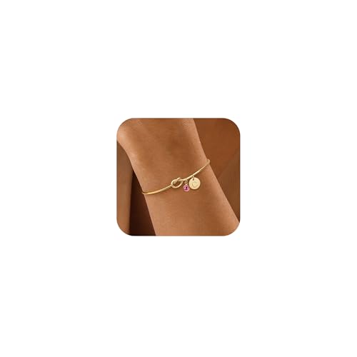 Initial Birthstone Gold Bracelets for Women Trendy 14K Gold Plated Letter A-Z Initial Charm Bracelet Tie the Love Knot Adjustable Cuff Bangle Birthstone Bracelets Birthday Bridesmaid Proposal Gifts - color: C