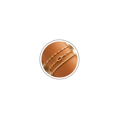 Turandoss Gold Bracelets for Women - Dainty 14K Gold Plated Tennis Bracelet | Stackable Cross Beaded Set, Twisted Rope Chain, Snake Paperclip Chain, Knot Cuff Bracelets for Women, Jewelry Gifts - color: Interlocking Rope Set