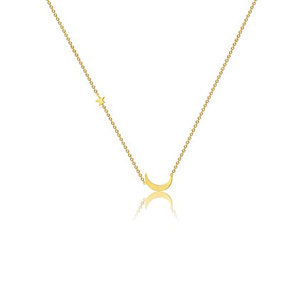 Dainty Moon and Star Pendant Necklace for Women 14K Gold Crescent Moon Long Necklace Delicate Tiny Star Charm Necklace Minimalist Jewelry - style: Sideways Moon+Star-GD
