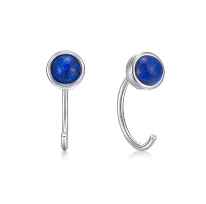 CHIC & ARTSY 925 Sterling Silver Half Hoop Earrings for Women, Dainty Huggie Hoops with Synthetic Opal, Moonstone, CZ & Gemstones, Lightweight Comfort Fit Everyday Elegant Jewelry - color: Synthetic Lapis Lazuli/Silver