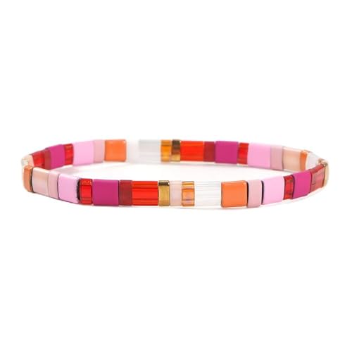 Candy Colorful Tila Flat Beads Bracelets for Women Trendy Unique Friendship Handmade Stackable Christmas Jewelry Gifts - color: red
