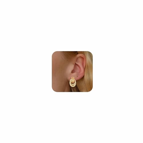 14K Gold-plated Clip On Earrings for Women Knot Link Trendy Small Dainty Non Pierced Earring Hoops Drop Dangle Earrings Lightweight Jewelry - color: A-Gold