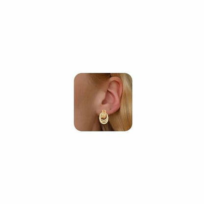 14K Gold-plated Clip On Earrings for Women Knot Link Trendy Small Dainty Non Pierced Earring Hoops Drop Dangle Earrings Lightweight Jewelry - color: A-Gold