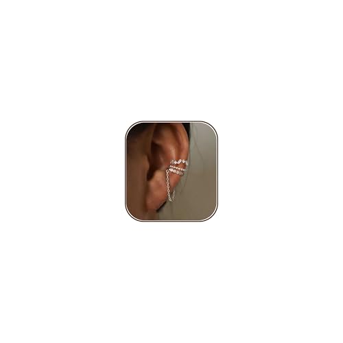 Ear Cuff Earrings for Women Non Piercing,Dainty 14K Gold Plated Chain Cartilage Earrings Set Gold Statement Cuff Earring Stack Fashion Cartilage Earrings for Women Trendy Gold Jewelry - color: ear cuff2-Silver