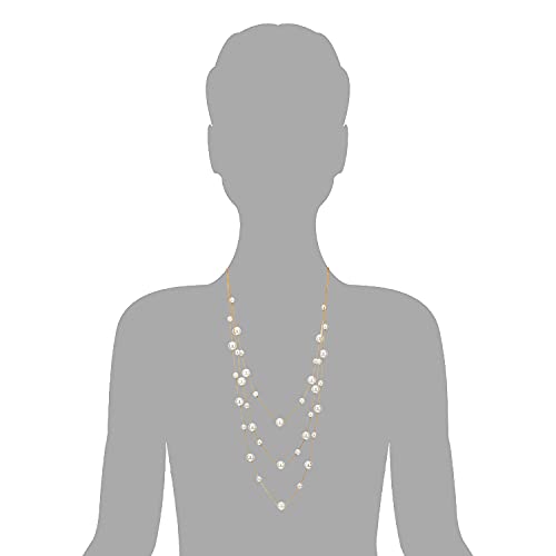 Statement Necklace Three-Strand Long Chains with Synthetic Pearl Beads, Elegant, Dress - color: A-Beads Color: White