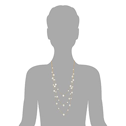 Statement Necklace Three-Strand Long Chains with Synthetic Pearl Beads, Elegant, Dress - color: A-Beads Color: White