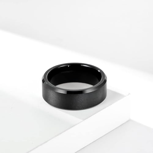 Stainless Steel Wedding Band Ring For Men Women | Sandblasted matte finish, 4mm/6mm/8mm widths, steel/black/gold-tone colors, everyday wear, wedding - color: Matte-8mm-Black