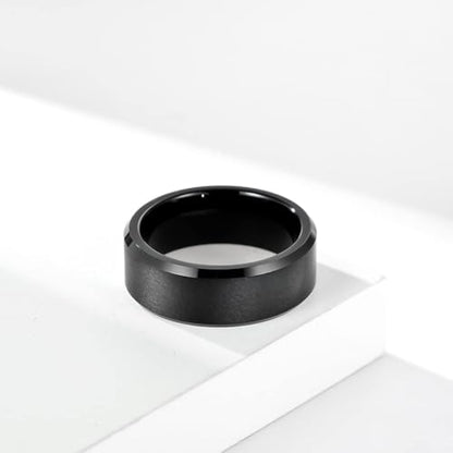 Stainless Steel Wedding Band Ring For Men Women | Sandblasted matte finish, 4mm/6mm/8mm widths, steel/black/gold-tone colors, everyday wear, wedding - color: Matte-8mm-Black