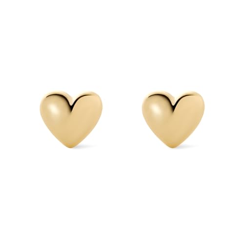 Ana Luisa Puffed Heart Earrings - Heart Charm Huggie Hoops and Earring Stud Styles - Dainty 14K Gold Plated, Silver Rhodium Plated & Mixed Metal Silver & Gold Earrings - Hypoallergenic Water-Resistant - color: Gold Stud