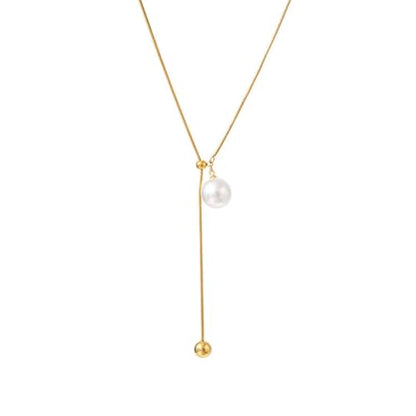 Pearl Lariat Necklace for Women Gold Silver Y lariat Pearl Necklace Long Pearl Sliding Necklace Adjustable Pearl Drop Necklace Thin Snake Chain Necklace Wedding Dress Jewelry