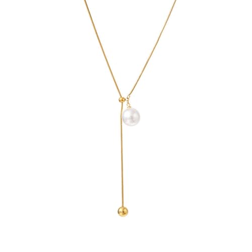 Pearl Lariat Necklace for Women Gold Silver Y lariat Pearl Necklace Long Pearl Sliding Necklace Adjustable Pearl Drop Necklace Thin Snake Chain Necklace Wedding Dress Jewelry