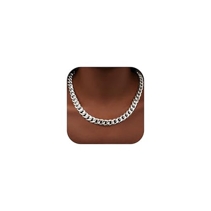 WomenGifts Cuban Link Chain Necklace for Women, Waterproof 14k Gold Silver Plated Chain Choker, Non Tarnish Stainless Steel Jewelry, 3.5/5/6/8/11mm,14/16/18 Inch Thin&Chunky&Thick - color: Silver, style: 11MM-16"